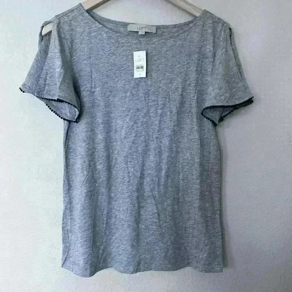 LOFT Gray Pullover Size Small Slit Sleeve Lightweight Black Grey Contemporary - Picture 1 of 6